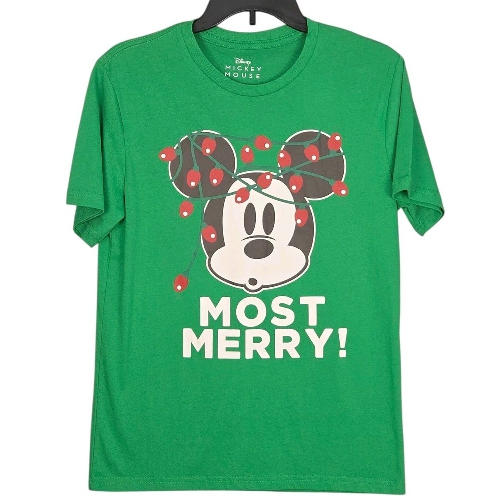 Disney Mickey Mouse T-Shirt Womens Small Green Christmas Holiday Most Merry NWOT